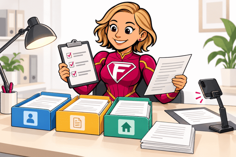Miss Conseils contrôle les documents pour une demande de crédit.